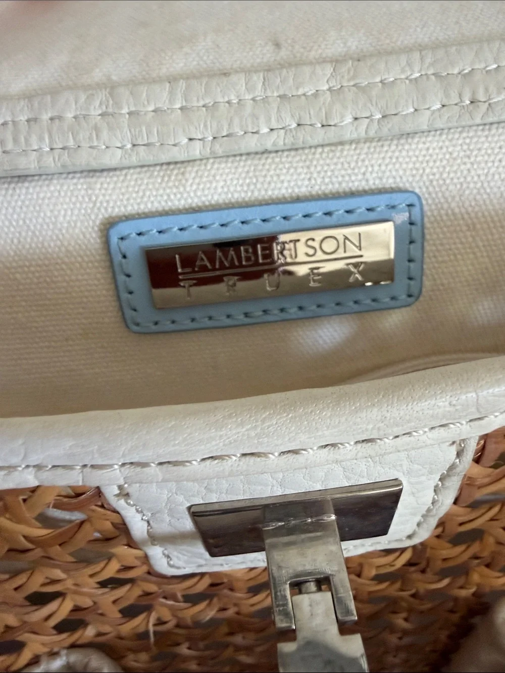 Woven Rattan Tote with Cream Leather Trim